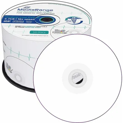 Produktbild von MediaRange MR429, DVD-R, 120 mm, Druckbar, Tortenschachtel, 50 Stück(e), 4,7 GB