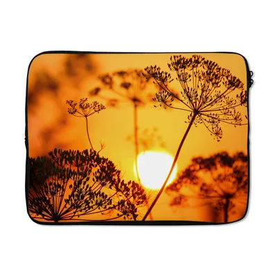 Produktbild von MuchoWow® Laptop Hülle 17 Zoll Laptoptasche Pflanzen - Blumen - Sonnenuntergang - Orange - Zipper - Schutzabdeckung
