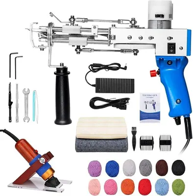 Produktbild von Tufting Gun Set mit Teppich Trimmer & Garn & Tufting Tuch, Teppich Tufting Pistolen Set für High-Speed Weben von Teppichen, Tufting Machine Kit DIY Tools -Blau