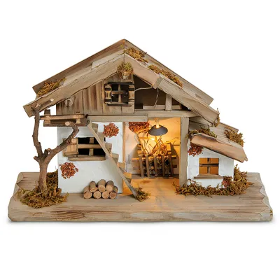 Immagine prodotto di Presepe grande in vero legno con illuminazione in 39 x 23 x 19 cm