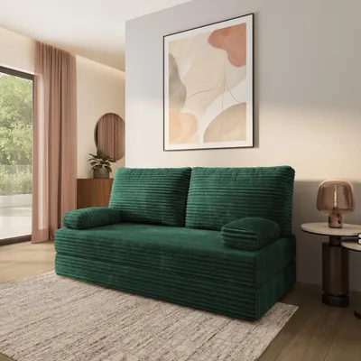 Produktbild von Masseno Schaumstoffsofa SILAR mit Schlaffunktion, Schlafsofa, Wohnzimmersofa, Couch, Sofa, Bettsofa, Kordstoff – Grün TILIA 39
