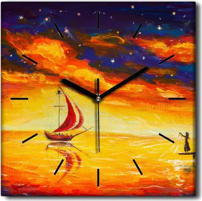 Produktbild von Coloray Uhr auf Leinwand 30x30 cm Wand Uhr Dekoration Wohnzimmer Segeltuch schwarze Hände -Brücke Fantasiesee.
