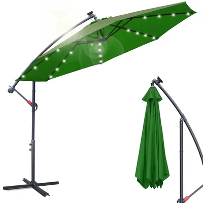 Image de Aopunly Parasol avec éclairage LED Ø350cm Parasol ampli 360° pivotant Parasol de jardin Pavillon vert