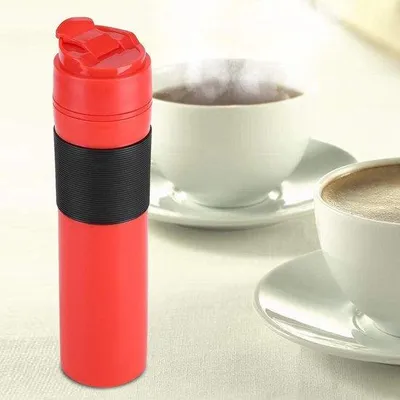 Productafbeelding van Compacte mini-koffiezetapparaat - Handmatig bediende koffiemachine voor dagelijks gebruik, op kantoor en tijdens vakanties - Rood