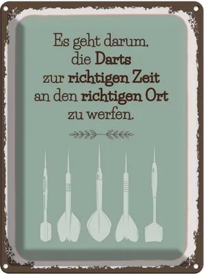 Produktbild von vianmo Blechschild 40x30 cm Darts zur richtigen Zeit werfen Sport Hobby Spruch Zitat