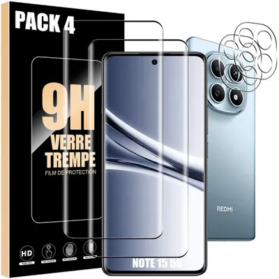Image de 2 Verres Trempés et 2 Vitres Objectif Arrière pour Xiaomi Redmi Note 15 5G, Protection 9H Rigide