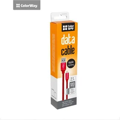 Produktbild von ColorWay Datenkabel Apple Lightning Ladekabel, schnelles und sicheres Aufladen; Stabile Datenübertragung, Rot, 1 m