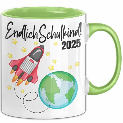 Produktbild von Trendation - Endlich Schulkind 2022 Einschulung Junge Mädchen Geschenk Schultüte Füllung Tasse Schulstart 1. Schultag Schuleinführung Schulanfang Geschenkidee (Grün)