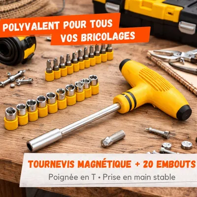 Image de Tournevis en T Magnétique – Kit 20 Embouts