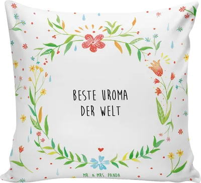Produktbild von Mr. & Mrs. Panda Deko Kissen Uroma - Weiß - Geschenk, Mitbringsel, Sofa, bedruckt, Beste, Ur Oma, Dekokissen, Couchkissen, Omi, Polster, 40 x 40
