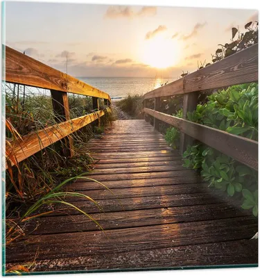 Produktbild von Bilder auf glas - Fußgängerbrücke Meer Strand Ufer - 60x60cm - Glasbilder - Wandbilder - Kunstdruck - zum Aufhängen bereit - Wanddekoration aus Glas - Glas Bilder - Wandbild auf Glas - GAC60x60-2617