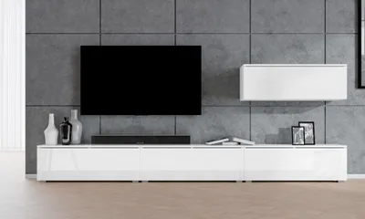 Image de AX LIVING Meuble-paroi blanc Loriano IV mat/brillant Meuble-paroi annexe 300 cm