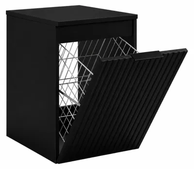 Produktbild von Hängender Badezimmerschrank mit Wäschekorb, Schwarz / Platte Schwarz