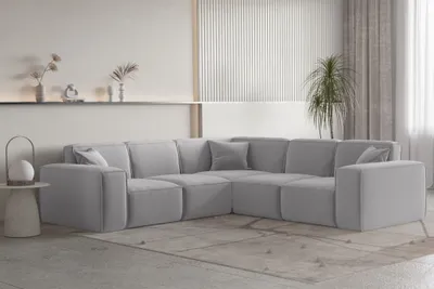 Produktbild von Ecksofa Designersofa CELES PREMIUM Stoff Opera Velvet Hellgrau Seite Universal