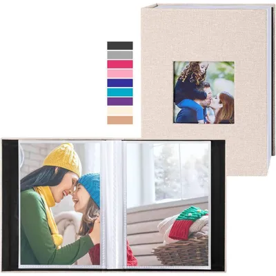 Productafbeelding van Fotoalbum, inzetalbum, formaat 10x15 cm, linnen, beige, 2 stuks, geschikt voor 200 foto's