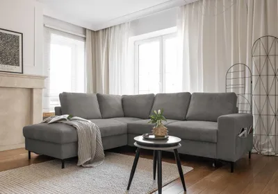 Produktbild von MIUFORM Lofty Lilly Ecksofa mit Bettfunktion L-FORM LINKS– 237 x 197 cm - Hellgrau - Sofa Schlafsofa Couch