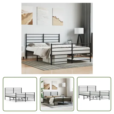 Produktbild von The Living Store Bettgestell mit Kopf- und Fußteil Metall Schwarz 135x190 cm