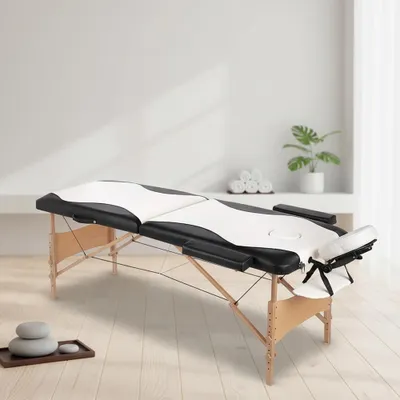 Immagine prodotto di Lettino da massaggio a 2 zone in legno bianco/nero Lettino terapeutico Tavolo cosmetico Mobile Pieghevole