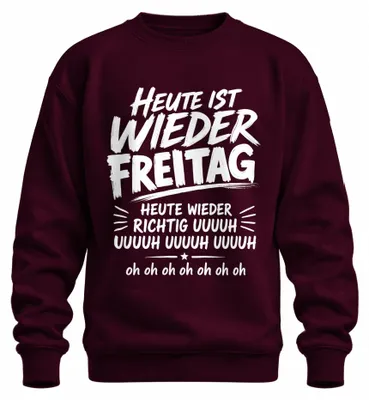 Imagen del producto de Hoy es viernes. Camiseta con estampado "Uuuuh", sarcástica. Jersey, color burdeos, talla L