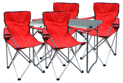 5-teiliges Campingmöbel Set rot 4x Stuhl inkl. Tasche + 1x Tisch