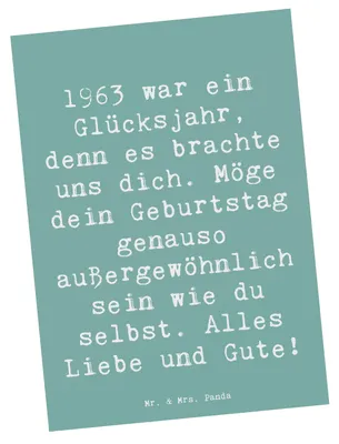 Produktbild von Mr. & Mrs. Panda Postkarte Spruch 1963 Geburtstag - Meeresbrise - Geschenk, Alter, feiern, Fotokarte, einzigartig, Jahrgang, Geburtsjahr, Ansichtskarten, Happy Birthday