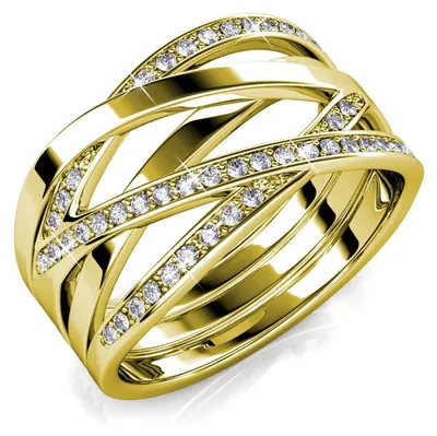 Image de Bague "Criss Cross" en laiton avec cristal, plaquée or 18 carats