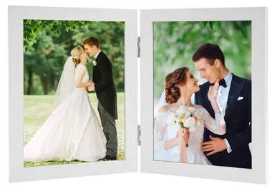 Klappbarer Doppel-Bilderrahmen 10x15 cm Holz weiß für 2 Fotos