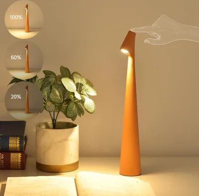 Produktbild von Schnurlose Schreibtischlampe,LED-tragbare Akku-Schreibtischlampe,Touch-dimmbares Nachtlicht IP54 Aluminium  Innen/Außen beleuchtung,Orange Farbe