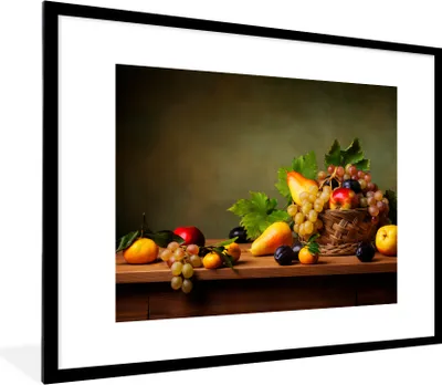 Produktbild von MuchoWow® Gerahmtes Poster Rustikal - Korb - Obst - Stilleben 80x60 cm - Poster mit Schwarzem Bilderrahmen Wandposter Rahmen Foto Bilder - Schlafzimmer-Dekorationen - Fotoposter