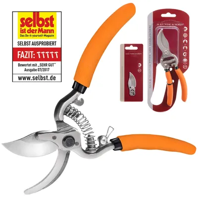 Produktbild von S. Kunde & Sohn SKS 6 Tradition Geschmiedete Gartenschere (Rosen- & Gehölzschere), 148g ultraleicht, 170mm lang, beidhändig, rostfrei, robust für Dauereinsatz, inkl. 1 kostenloser Ersatzklinge