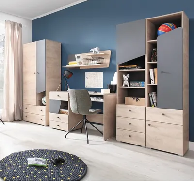 Produktbild von Jugendzimmer Kinderzimmer komplett DAVIS Set A Schrank Schreibtisch Standregale