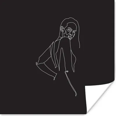 Produktbild von MuchoWow® Poster Strichzeichnung - Schwarz - Weiß - Frau 100x100 cm - Babyzimmer