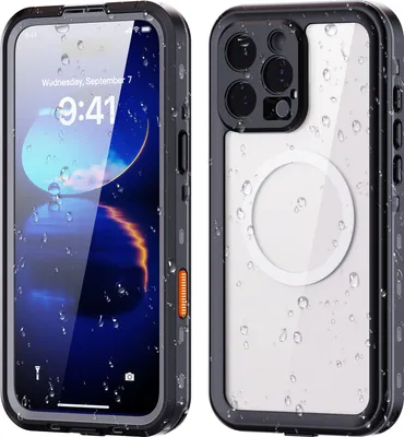 Immagine prodotto di Custodia impermeabile per iPhone 16 Pro, compatibile con MagSafe, resistente alla polvere e alla neve, IP68 custodia protettiva completa con protezione dello schermo integrata nero