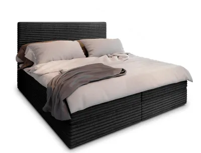Produktbild von Masseno Boxspringbett PISA 160x200 cm Komplett-Set mit Bonell Matratze und Topper, Polsterbett mit Bettkästen -Schwarz, TILIA 100