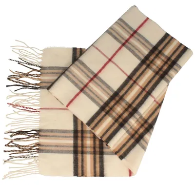 Feiner Cashmink Tartan-Karo Schal mit Fransen von Hut-Breiter in beige