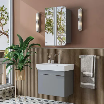 Produktbild von Skye Decor, Moderne Badezimmermöbel Set (2 Teile) mit Waschbecken & Spiegel, 100% MDF, 60 cm