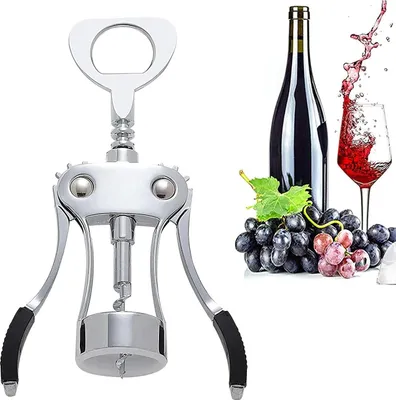 Produktbild von Weinkorkenzieher, multifunktionaler Flügelkorkenzieher, Flaschenöffner aus Zinklegierung, Weinöffner mit integriertem Flaschenöffner, Flaschenöffner für Wein