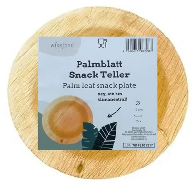 Palmblatt Snackteller, 25 Stück, rund, Ø 14 cm, biologisch abbaubar, 200 ml