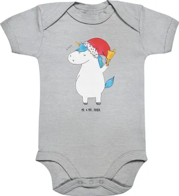 Produktbild von Mr. & Mrs. Panda Strampler Baby Einhorn Weihnachtsmann 12. - 18. Monat - Heather Grey - Geschenk, kurzarm, Weihnachten, Nikolaus, Einhörner, Einteiler, Unicorn