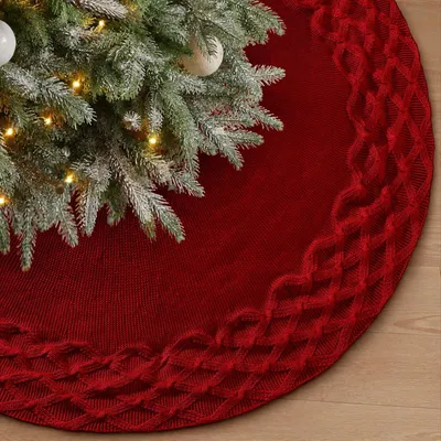 Produktbild von Christbaumdecke Christbaumrock Weihnachtsbaumdecke - Gestrickt - Bordeauxrot - 122 cm