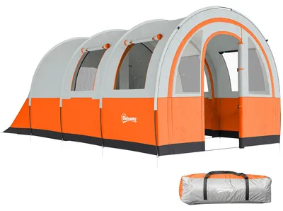 Produktbild von Outsunny Tunnelzelt Campingzelt für 5-6 Personen mit 2 Räumen Lichthaken