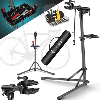 Produktbild von KESSER® Fahrradmontageständer Premium Profi 50kg - 360° drehbar für E-Bike, Mountainbike & Fahrrad, höhenverstellbarer Reparaturständer, mit Werkzeugablage, Tragetasche & Lenkerfixierung