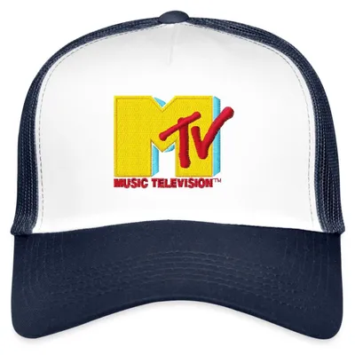 Produktbild von Spreadshirt MTV Logo Als Stick-Design Trucker Cap, One size, Weiß/Navy