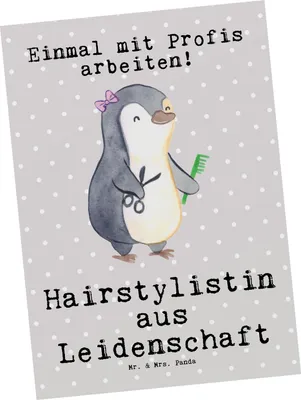 Produktbild von Mr. & Mrs. Panda Postkarte Hairstylistin Leidenschaft - Grau Pastell - Geschenk, Ansichtskarte, Witzig, Ansichtskarten, Grußkarte, Friseursalon, bildkarte, Beruf, Lustig