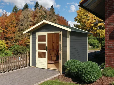 Produktbild von Karibu Gartenhaus Gerätehaus Talkau 4 terragrau 244x244x230 cm