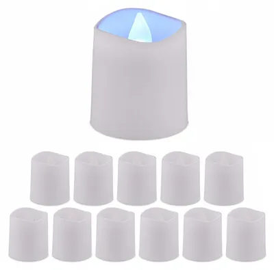 Image de Lot de 12 bougies chauffe-plat LED Relaxdays, bougies LED à lumière blanche froide, H x D : 4,5 x 4 cm, électriques, bougies chauffe-plat sans flamme, blanches
