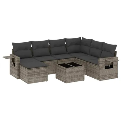 Image de Salon de Jardin Modulaire 8 pcs, Résine Tressée Grise, Coussins Déhoussables, Rangement Intégré, Table d'Appoint Pliable, Résistant aux UV
