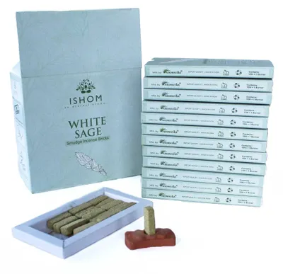 Produktbild von Set mit 15 natürlichen Weihrauch-Räucherstäbchen und Brenner – Weiße Salbei