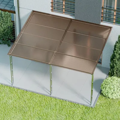 Produktbild von Terrassendach 3x4x2.7m mit Doppelstegplatten Sonnenschutz Wandmontage Überdachung für Terrassen Anthrazit
