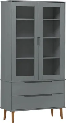 Immagine prodotto di Vetrina MOLDE di vidaXL, grigia, 90x35x175 cm, in legno massello di pino